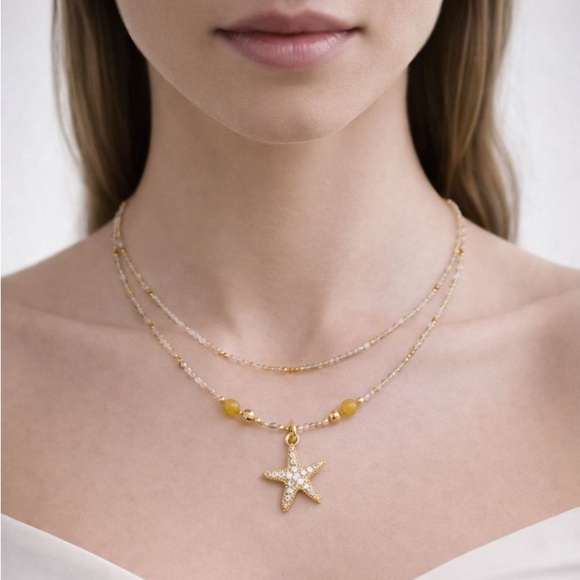 Golden Rutile & Clear Quartz Adjustable Necklace